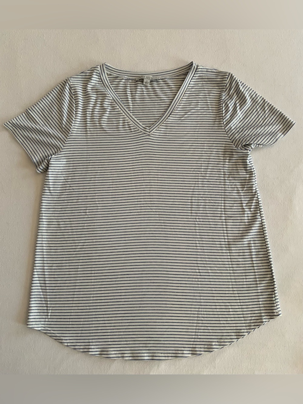 Green Envelope Blue White Striped V-Neck Short Sleeve Size S
